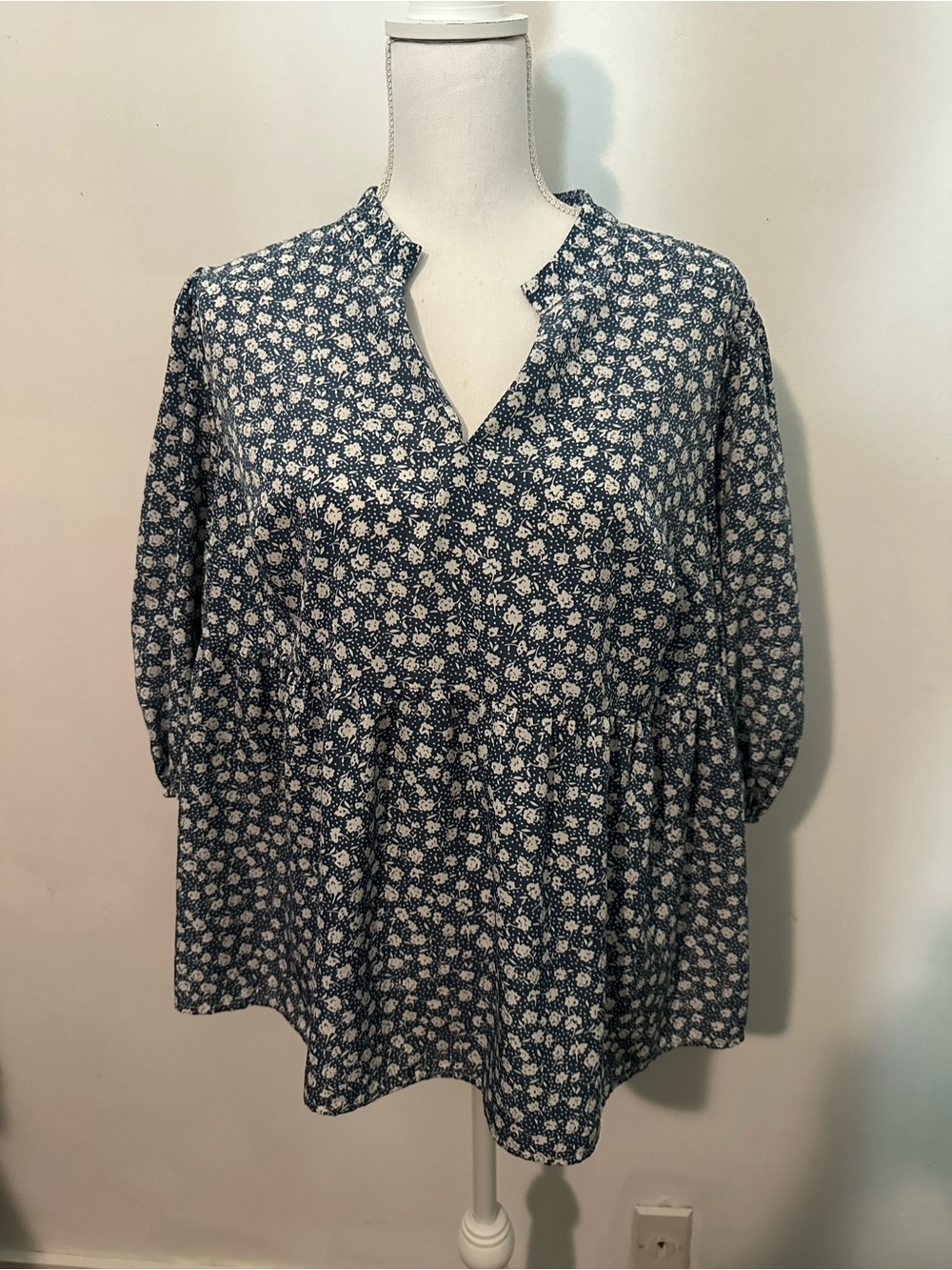 Blue Floral Peplum Women's Top - Elegant Casual